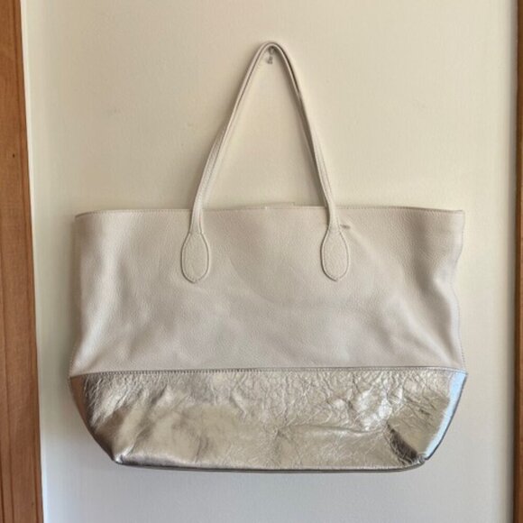 TALBOTS Leather White Silver Large Tote Bag NWOT - Picture 5 of 16